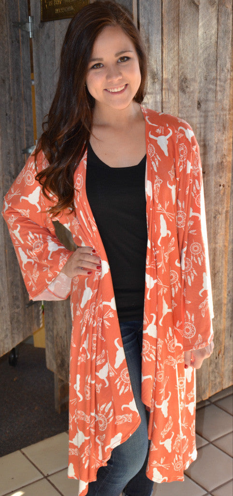 Coral Cow Skull/Dreamcatcher Cardigan