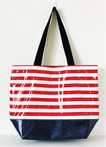 Large Tote-Stripe Red/Blue- SarahJane Oilcloth